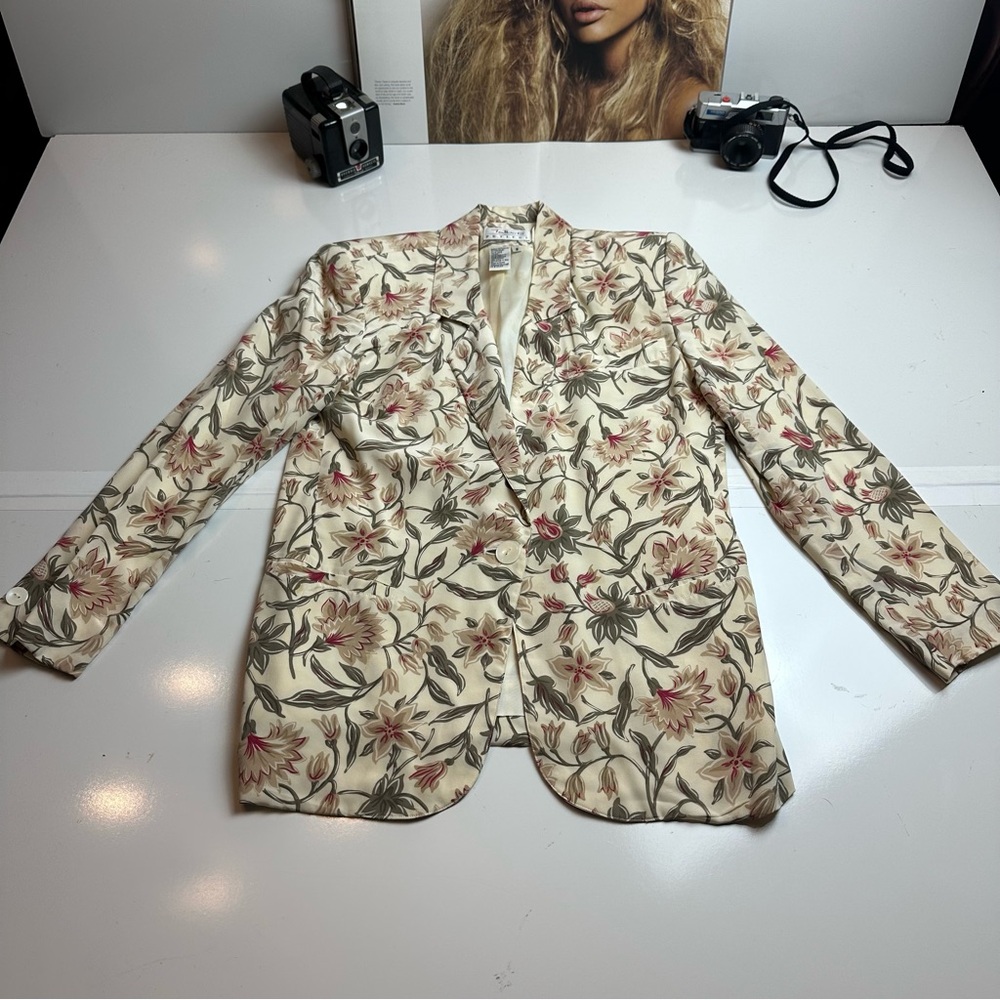 100% Silk Floral Blazer | Tailored Botanical Jacket · Talbots
